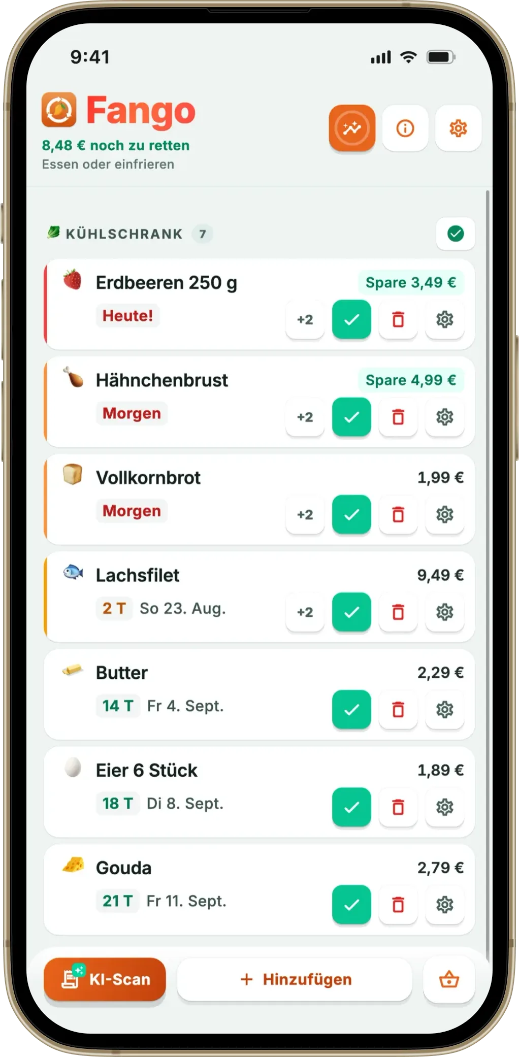 Fango — App zur Verfolgung von Ablaufdaten