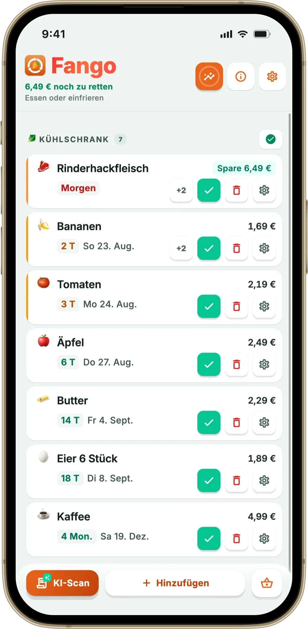 Fango — App zur Verfolgung von Ablaufdaten