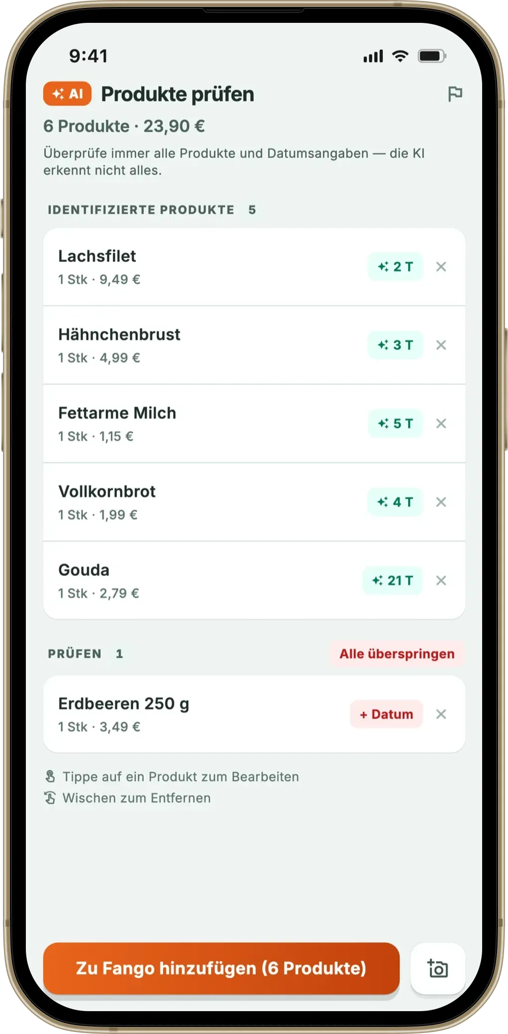 Fango — App zur Verfolgung von Mindesthaltbarkeitsdaten