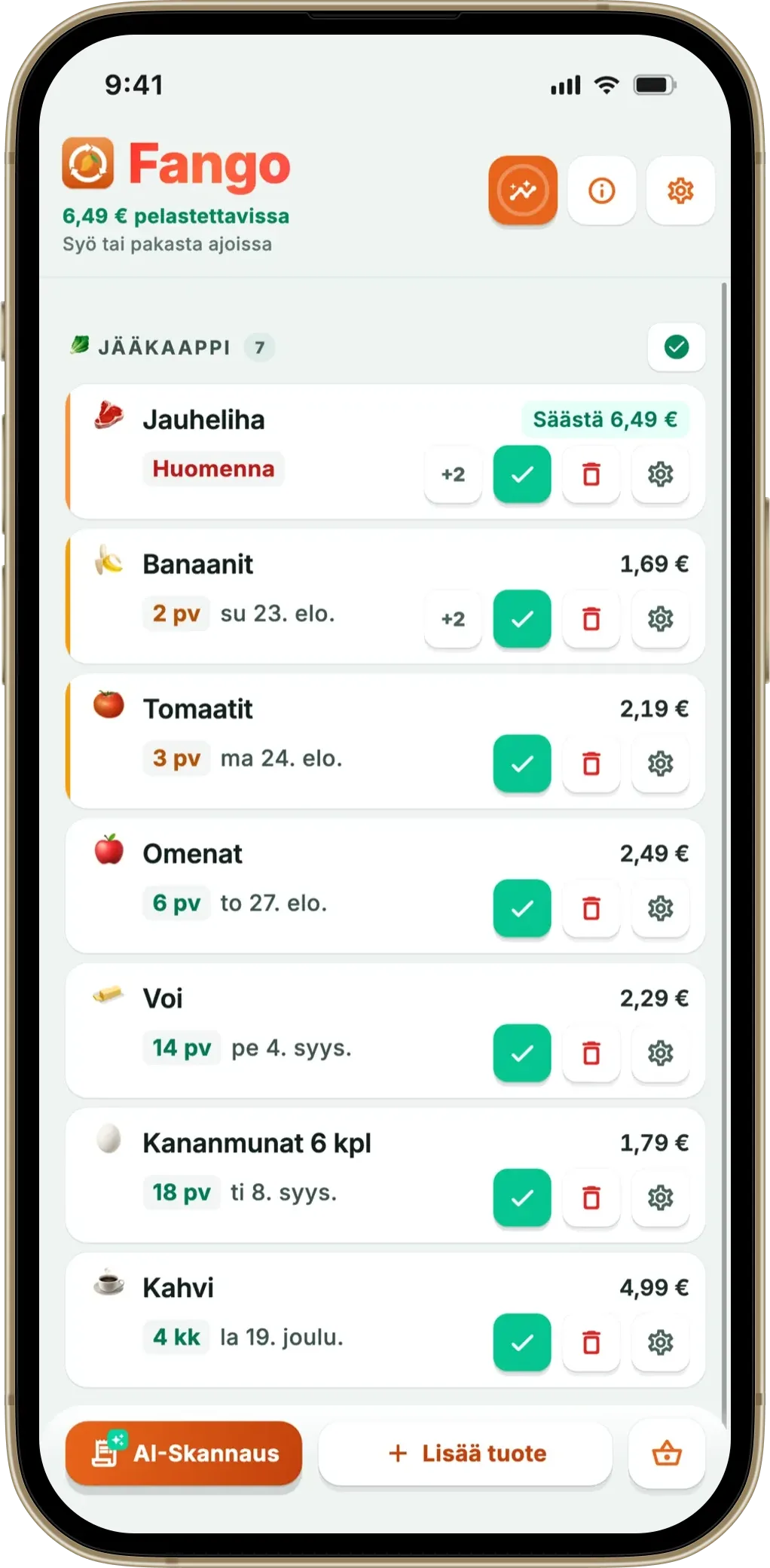 Keittiön inventaario Fangossa