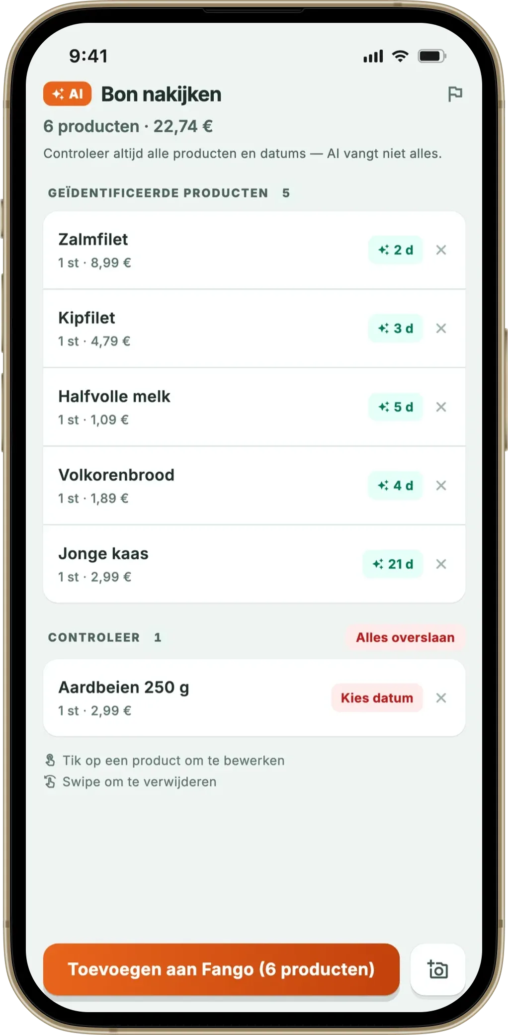Fango boncontrole: herkende producten en geschatte dagen