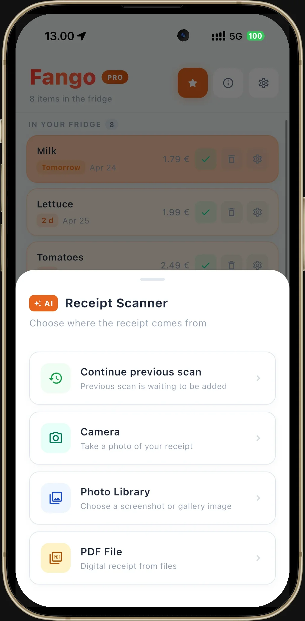 Fango food tracker app