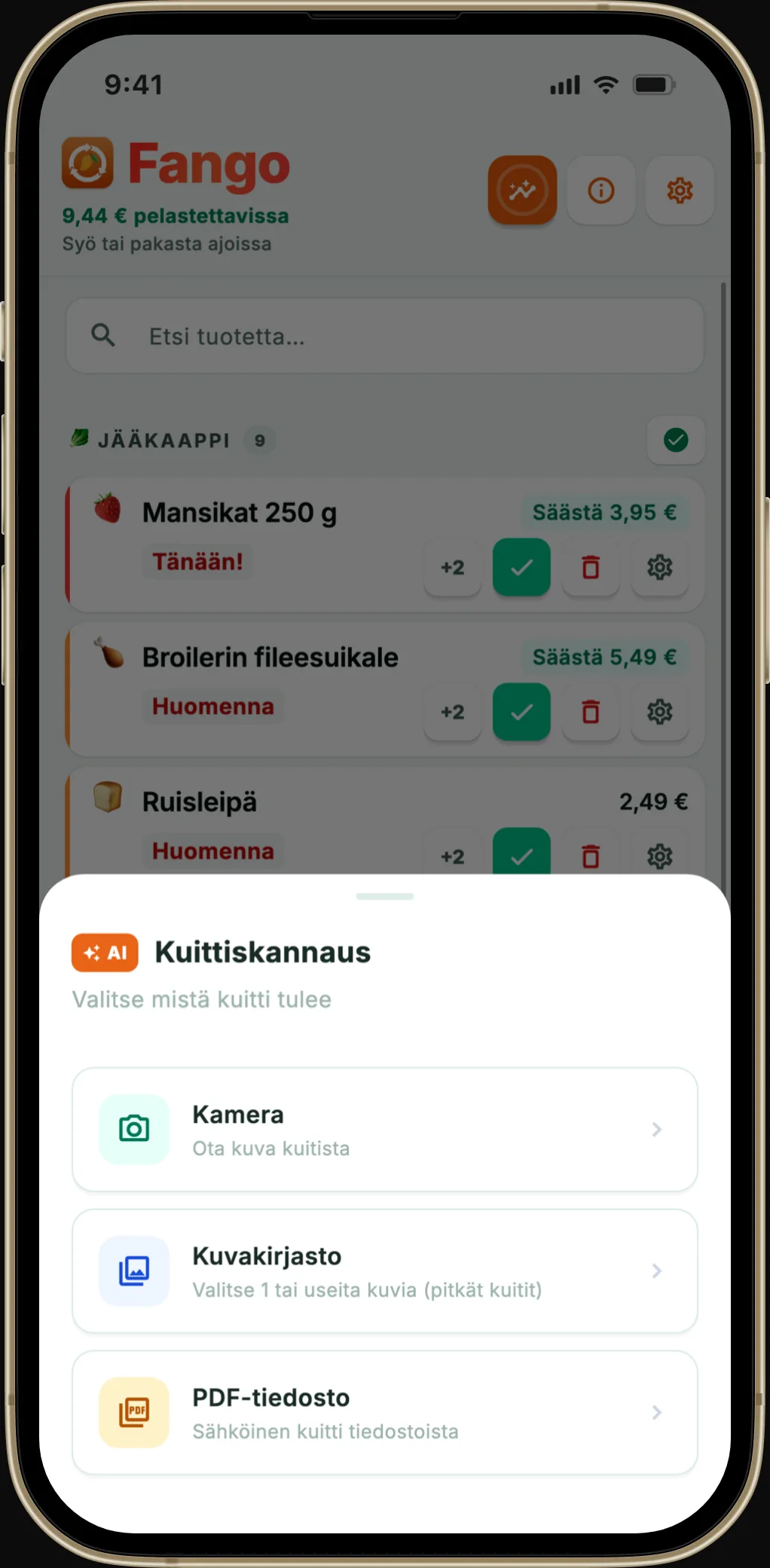 Fangon ostoslista ilman tiliä