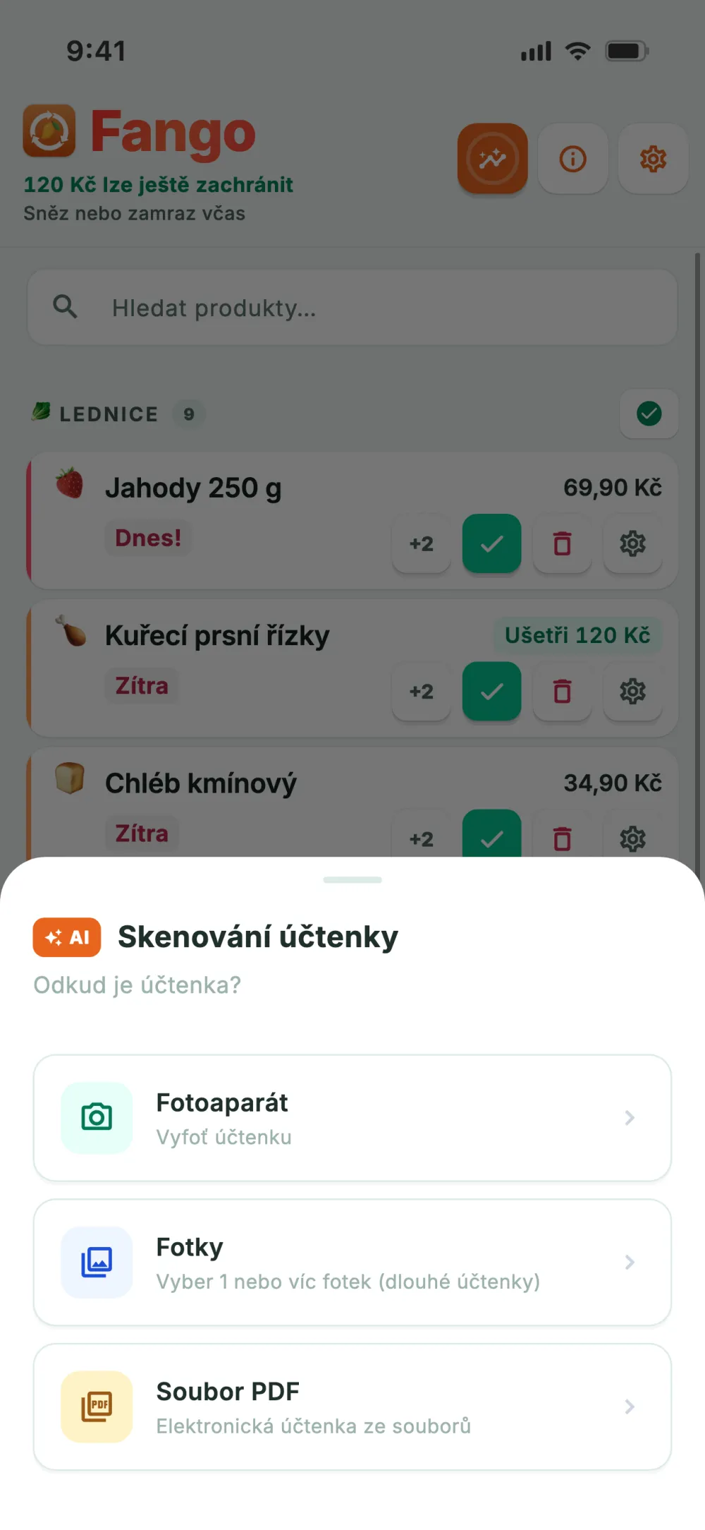 Zdroje skenování: fotoaparát, fotky a soubory PDF