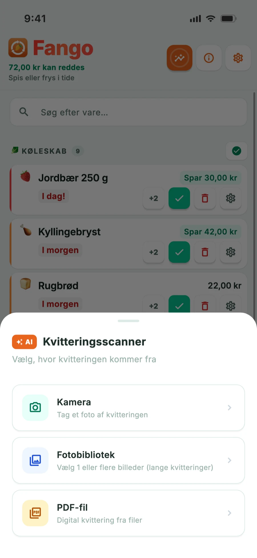 Scanningskilder: kamera, billedbibliotek og PDF-fil
