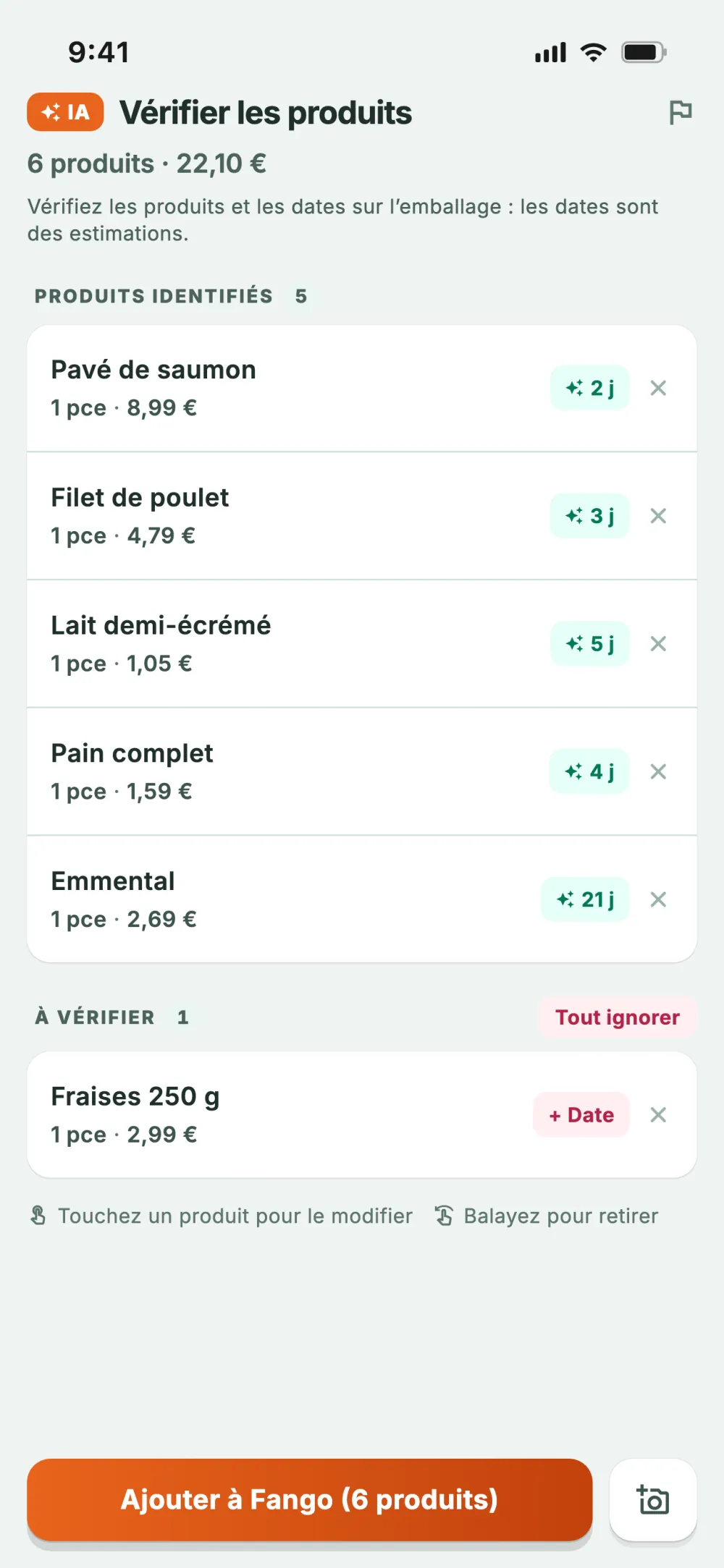 Vérification du ticket&nbsp;: l’IA a reconnu les produits et estimé leur durée de conservation