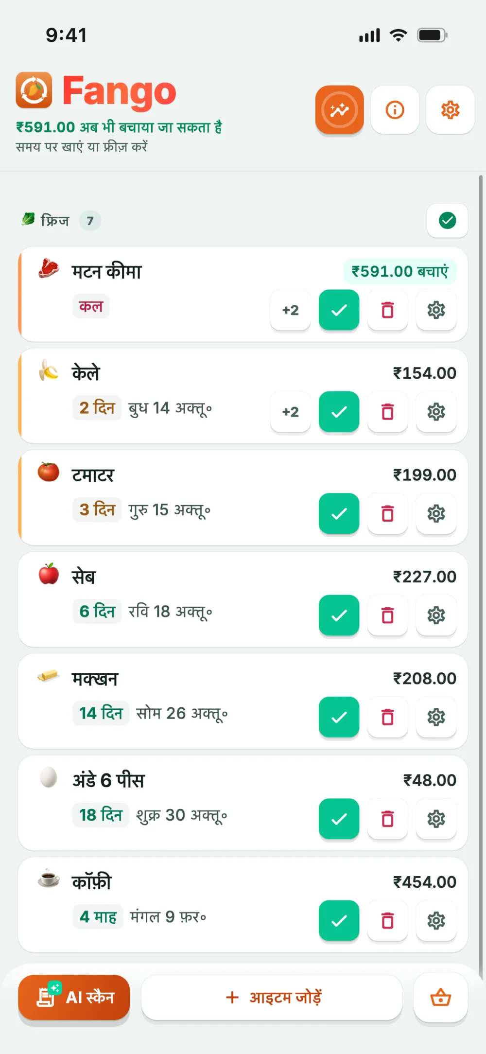 फ्रिज की लिस्ट: जो पहले खाना है, वह रंग से हाइलाइट है