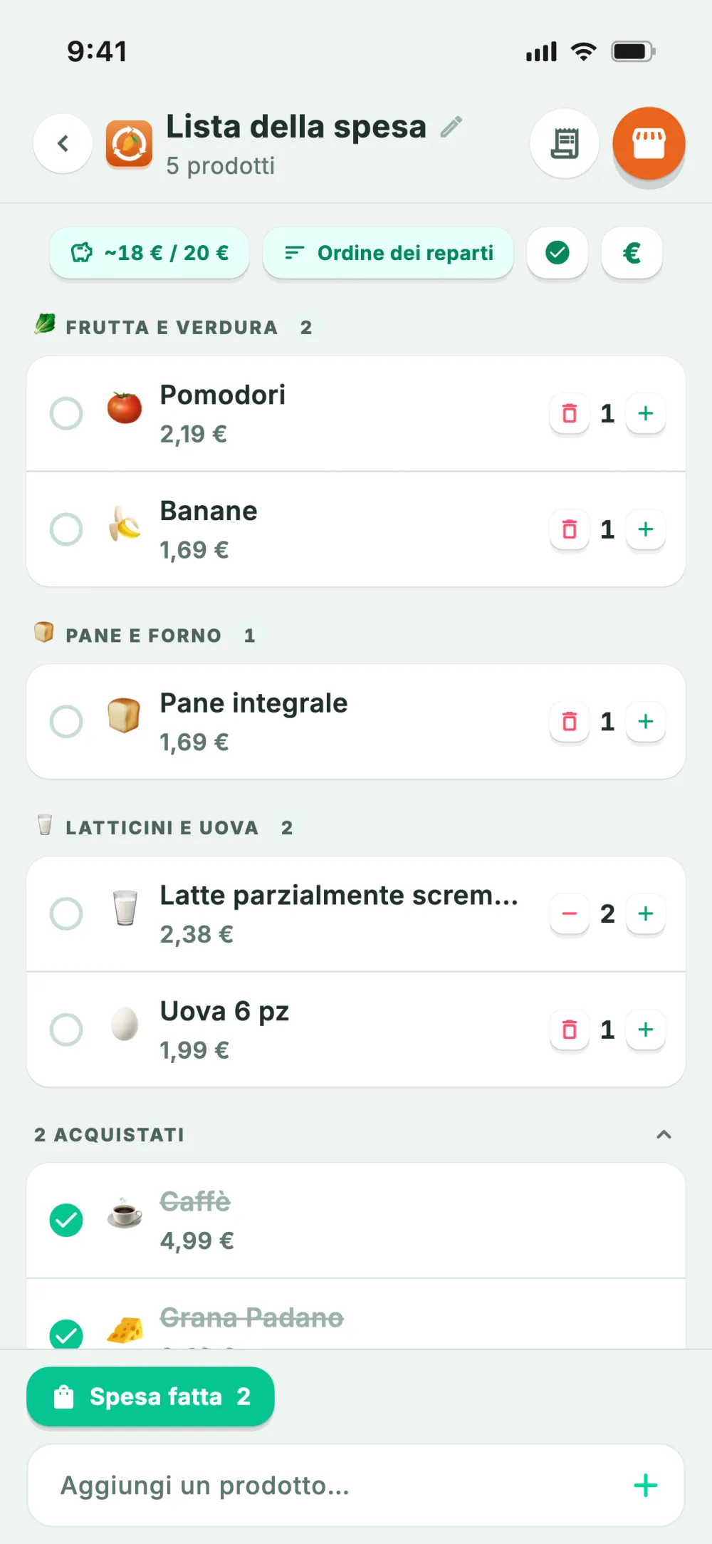 Lista della spesa suddivisa per reparti nell’ordine del supermercato
