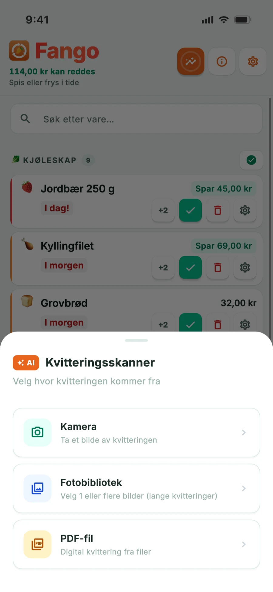 Skannekilder: kamera, bildebibliotek og PDF-fil