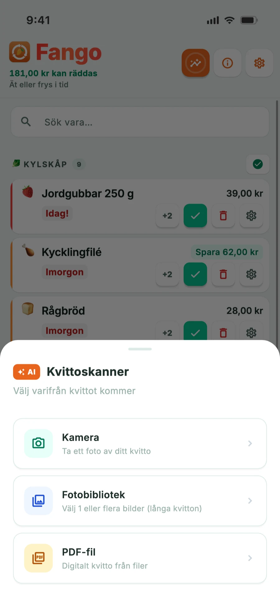 Skanningskällor: kamera, bildbibliotek och PDF-fil