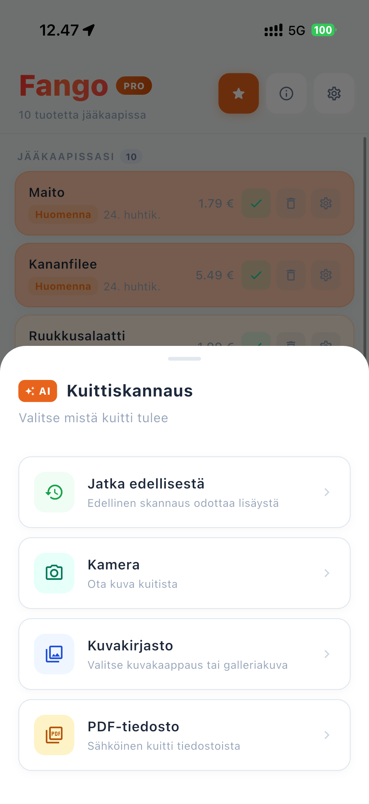 Fango kuittiskannaus