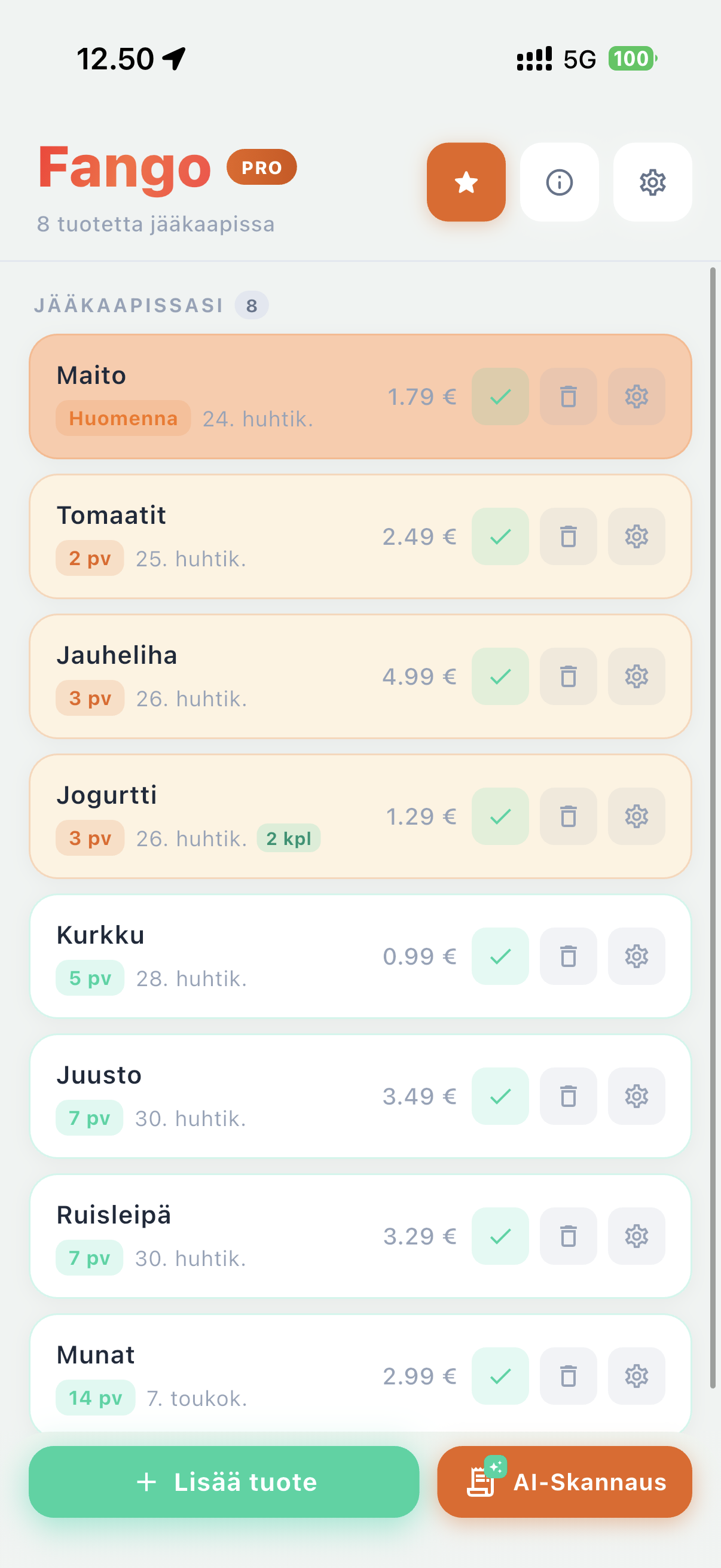Fango jääkaapin hallinta